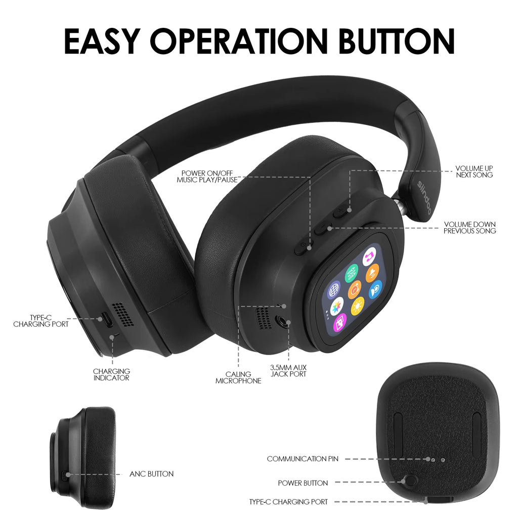 SonicView™ Pro Smart ANC Headphones | Detachable Touch Screen & TikTok Control