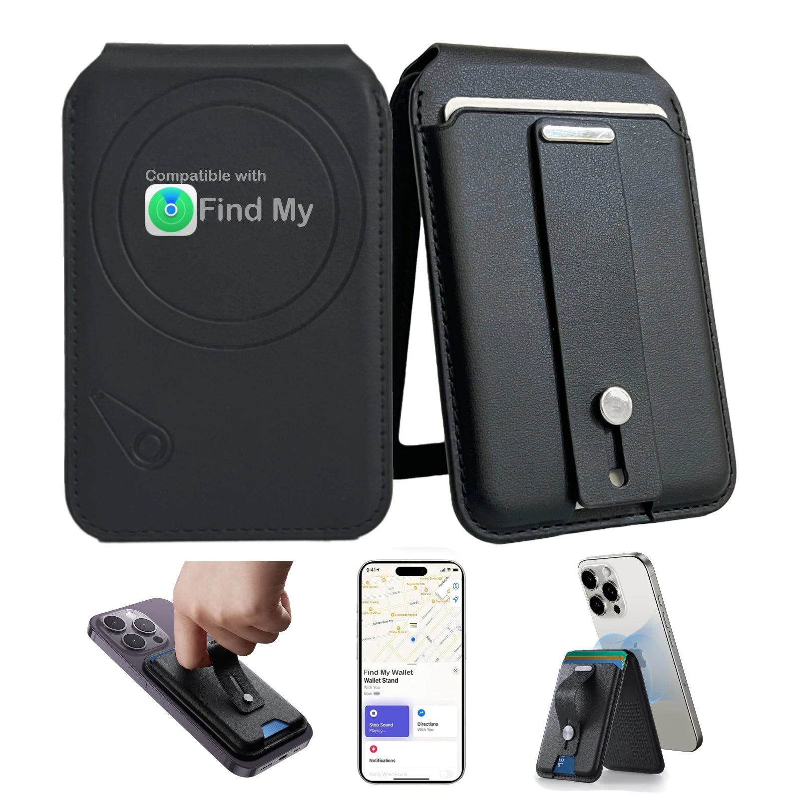 for Magsafe Wallet with Full Find My Functionality Magnetic Iphone Wallet 3,000G Magnet Strength with Adjustable Stand