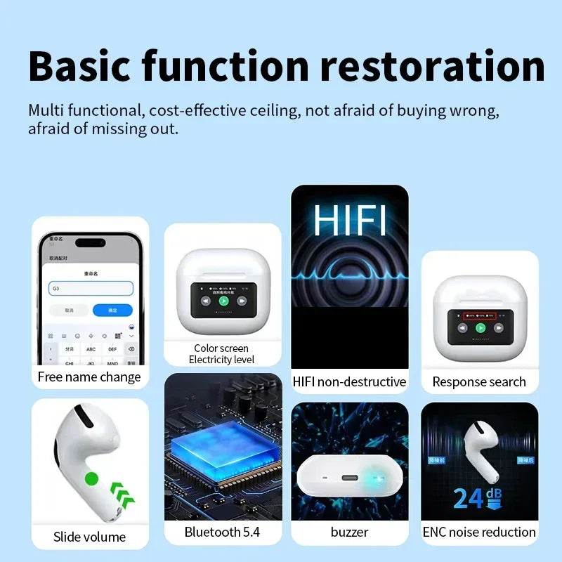 SonicPods™ Air Smart Screen Earbuds | ANC Noise Cancelling & LCD Control Case