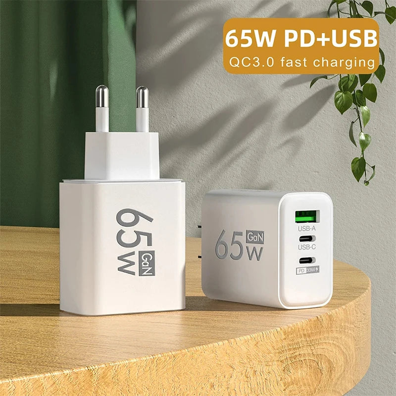 GaNPro™ 65W Ultra-Compact Charger | 3-Port Fast Wall Adapter (US/EU)